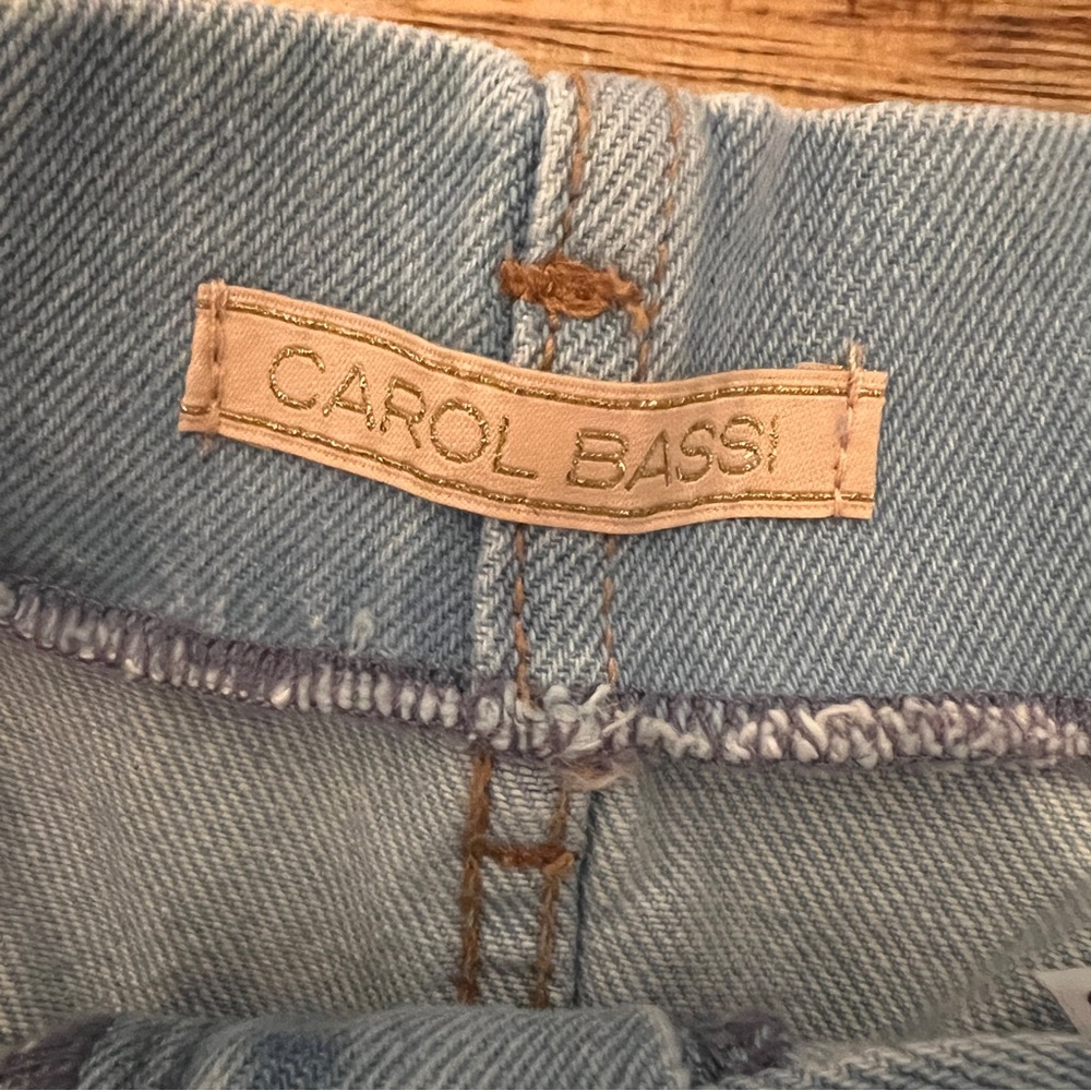Carol Bassi High Rise Pleated Denim Shorts Elastic Waist Light Wash 36 - Picture 8 of 10